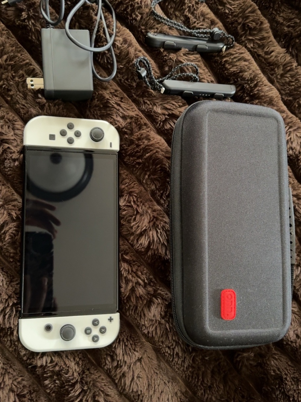 Nintendo Switch OLED Console with White Joy-Con and Black Travel Case Game Lot